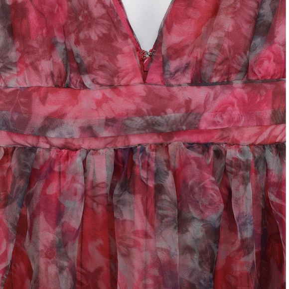 Garden Romance Magenta Floral Print Organza Maxi Dress Size Large NWT - Picture 2 of 13
